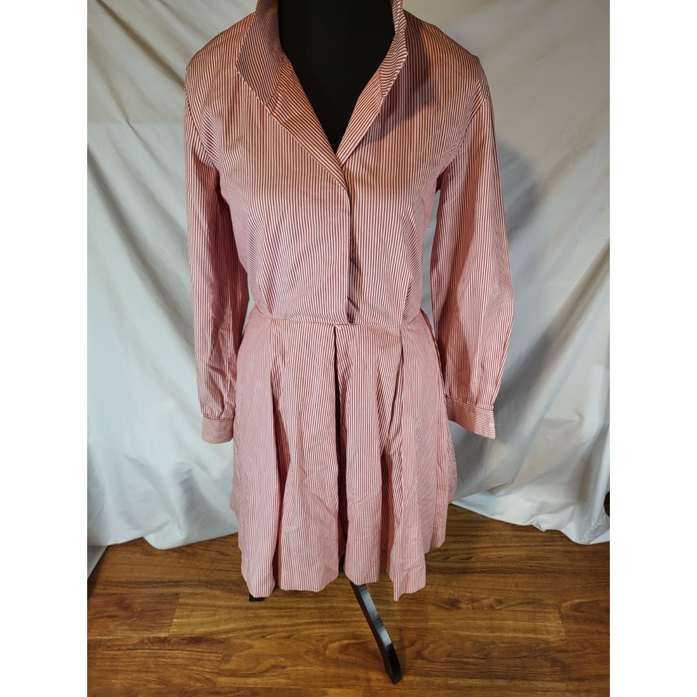 Vintage S.G.Gilbert White & Red Stripe Shirt Dress Pleated Size 4